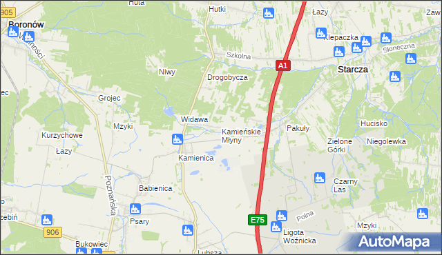 mapa Kamieńskie Młyny, Kamieńskie Młyny na mapie Targeo