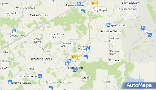 mapa Kamińskie Pliszki, Kamińskie Pliszki na mapie Targeo