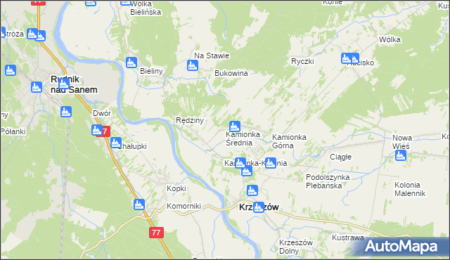 mapa Kamionka Średnia, Kamionka Średnia na mapie Targeo