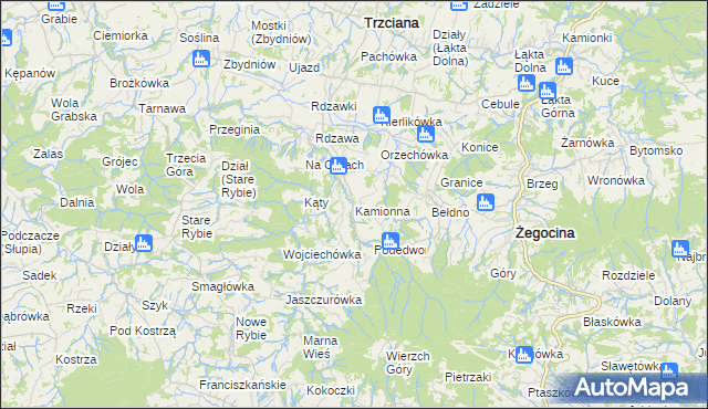 mapa Kamionna gmina Trzciana, Kamionna gmina Trzciana na mapie Targeo