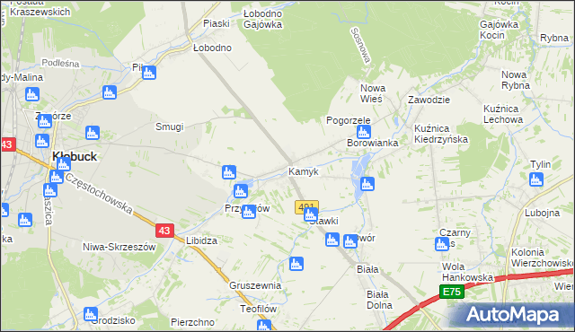 mapa Kamyk gmina Kłobuck, Kamyk gmina Kłobuck na mapie Targeo