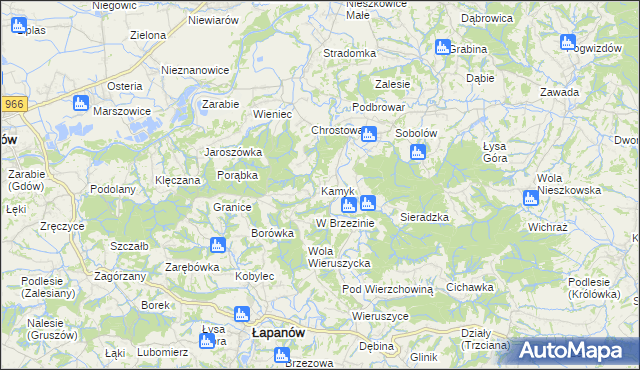 mapa Kamyk gmina Łapanów, Kamyk gmina Łapanów na mapie Targeo