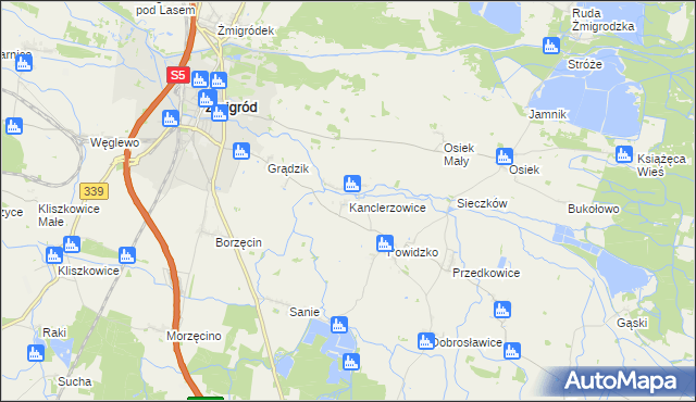 mapa Kanclerzowice, Kanclerzowice na mapie Targeo