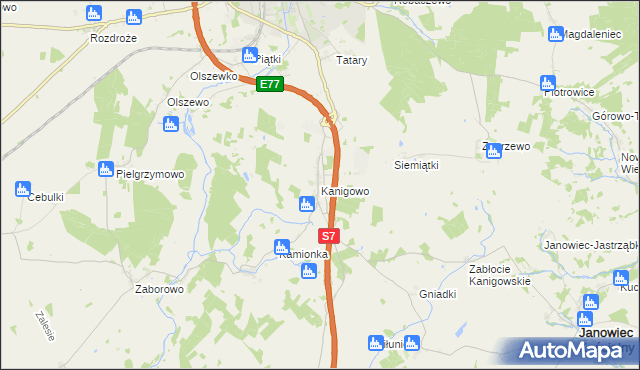 mapa Kanigowo gmina Nidzica, Kanigowo gmina Nidzica na mapie Targeo