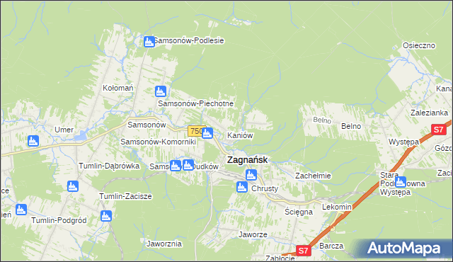 mapa Kaniów gmina Zagnańsk, Kaniów gmina Zagnańsk na mapie Targeo