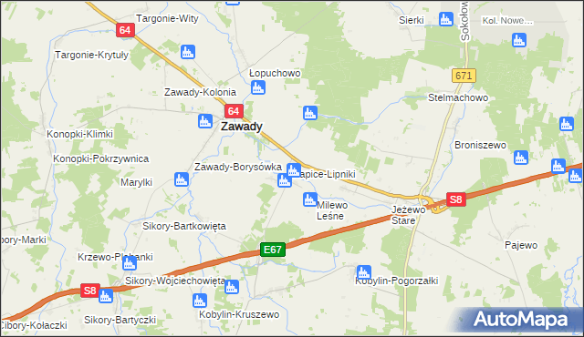 mapa Kapice-Lipniki, Kapice-Lipniki na mapie Targeo