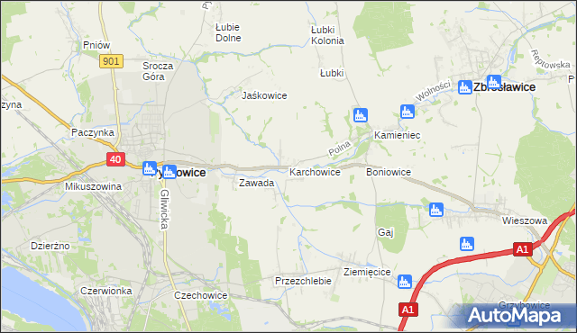 mapa Karchowice, Karchowice na mapie Targeo