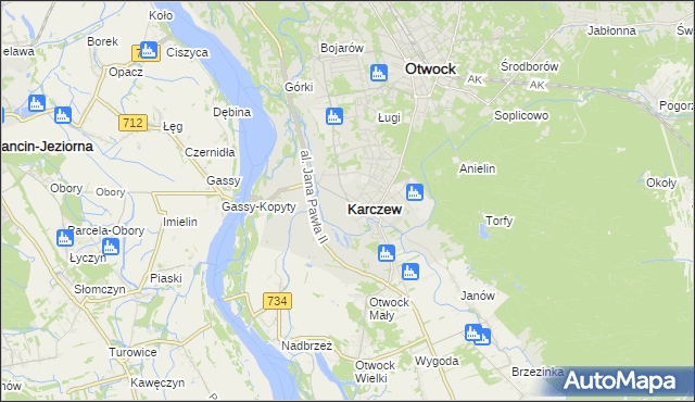 mapa Karczew powiat otwocki, Karczew powiat otwocki na mapie Targeo