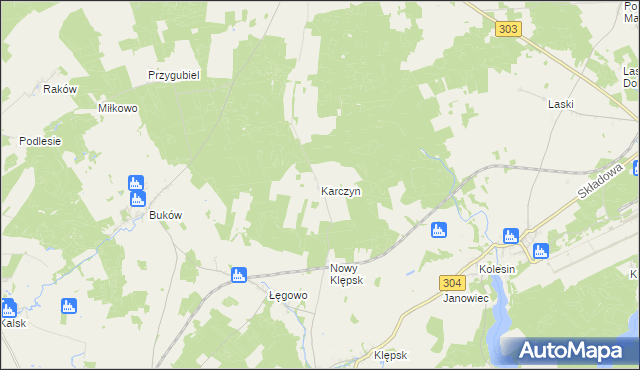 mapa Karczyn gmina Sulechów, Karczyn gmina Sulechów na mapie Targeo