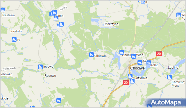 mapa Karkowo gmina Chociwel, Karkowo gmina Chociwel na mapie Targeo