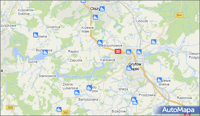 mapa Karłowice gmina Olszyna, Karłowice gmina Olszyna na mapie Targeo