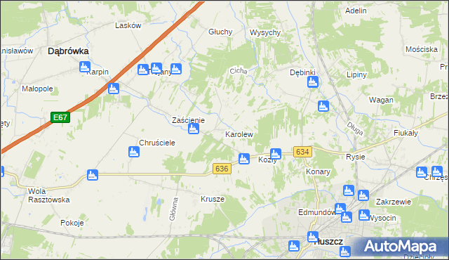 mapa Karolew gmina Dąbrówka, Karolew gmina Dąbrówka na mapie Targeo