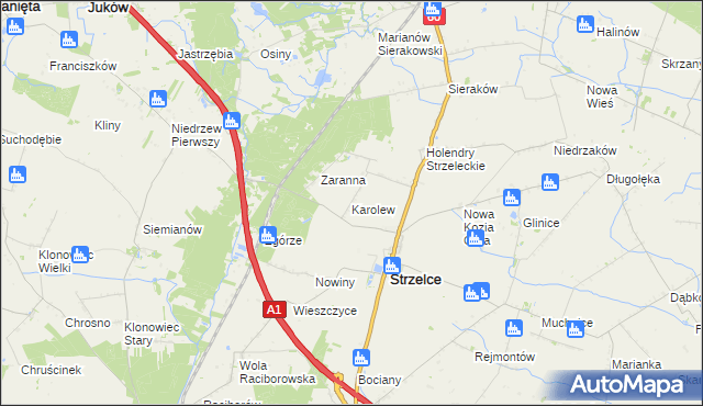 mapa Karolew gmina Strzelce, Karolew gmina Strzelce na mapie Targeo