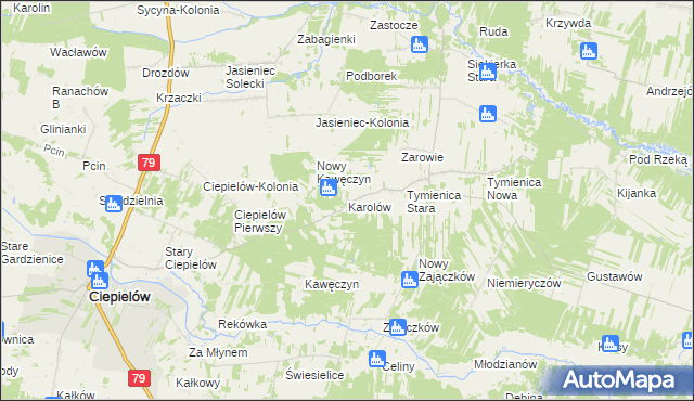 mapa Karolów gmina Chotcza, Karolów gmina Chotcza na mapie Targeo