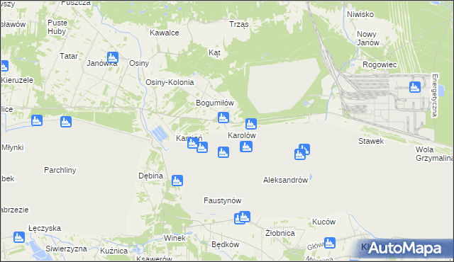 mapa Karolów gmina Kleszczów, Karolów gmina Kleszczów na mapie Targeo