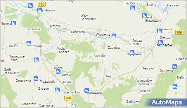 mapa Karolów gmina Michałów, Karolów gmina Michałów na mapie Targeo