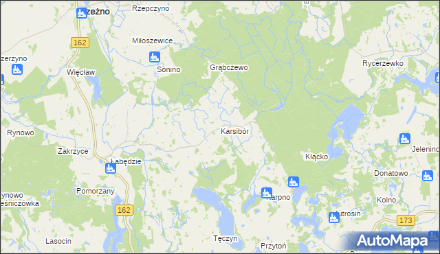 mapa Karsibór gmina Brzeżno, Karsibór gmina Brzeżno na mapie Targeo