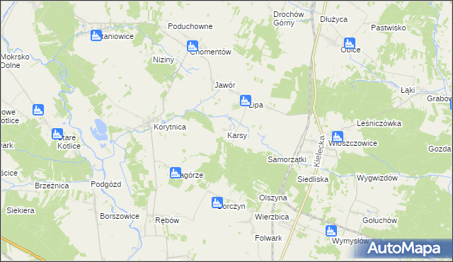 mapa Karsy gmina Sobków, Karsy gmina Sobków na mapie Targeo