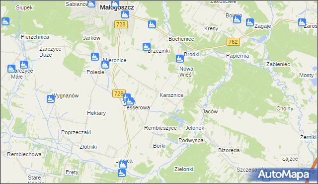 mapa Karsznice gmina Małogoszcz, Karsznice gmina Małogoszcz na mapie Targeo