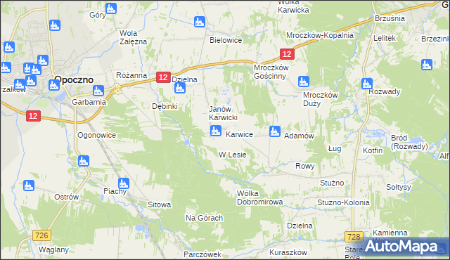 mapa Karwice gmina Opoczno, Karwice gmina Opoczno na mapie Targeo