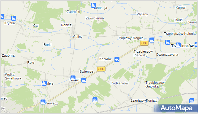 mapa Karwów gmina Trzebieszów, Karwów gmina Trzebieszów na mapie Targeo