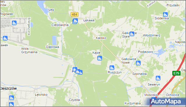 mapa Kąsie gmina Kamieńsk, Kąsie gmina Kamieńsk na mapie Targeo