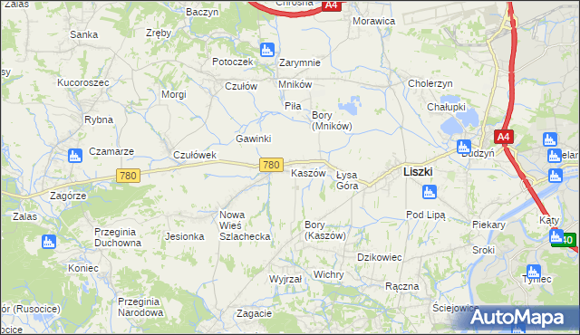 mapa Kaszów gmina Liszki, Kaszów gmina Liszki na mapie Targeo