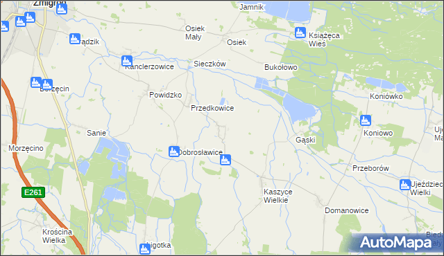 mapa Kaszyce Milickie, Kaszyce Milickie na mapie Targeo