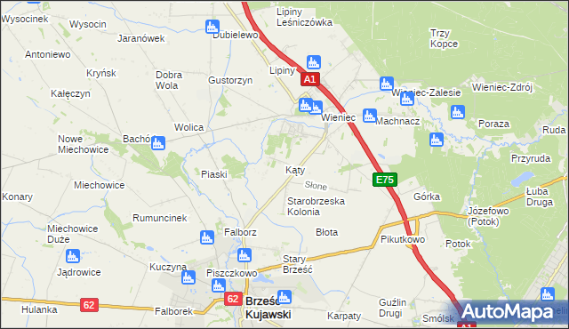 mapa Kąty gmina Brześć Kujawski, Kąty gmina Brześć Kujawski na mapie Targeo