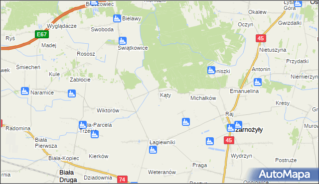 mapa Kąty gmina Czarnożyły, Kąty gmina Czarnożyły na mapie Targeo
