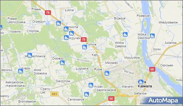 mapa Kąty gmina Góra Kalwaria, Kąty gmina Góra Kalwaria na mapie Targeo