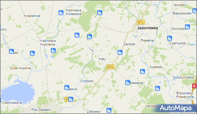 mapa Kąty gmina Jasionówka, Kąty gmina Jasionówka na mapie Targeo