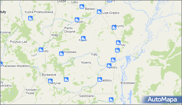 mapa Kąty gmina Jedwabne, Kąty gmina Jedwabne na mapie Targeo