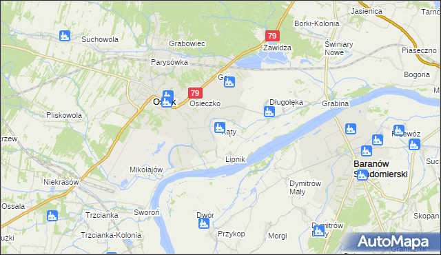 mapa Kąty gmina Osiek, Kąty gmina Osiek na mapie Targeo