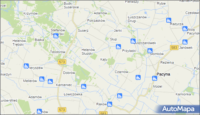 mapa Kąty gmina Pacyna, Kąty gmina Pacyna na mapie Targeo