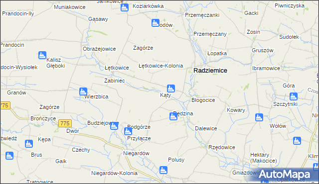 mapa Kąty gmina Radziemice, Kąty gmina Radziemice na mapie Targeo