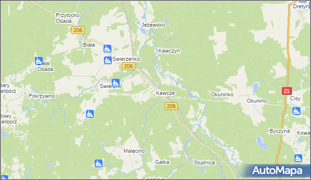 mapa Kawcze gmina Miastko, Kawcze gmina Miastko na mapie Targeo
