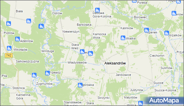 mapa Kawęczyn gmina Aleksandrów, Kawęczyn gmina Aleksandrów na mapie Targeo