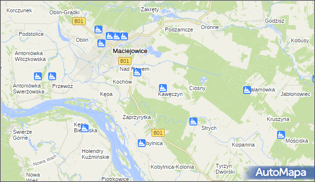 mapa Kawęczyn gmina Maciejowice, Kawęczyn gmina Maciejowice na mapie Targeo