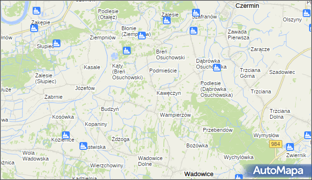 mapa Kawęczyn gmina Wadowice Górne, Kawęczyn gmina Wadowice Górne na mapie Targeo