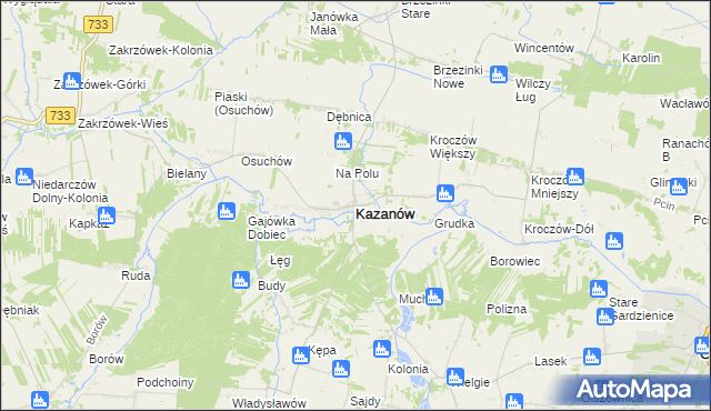 mapa Kazanów powiat zwoleński, Kazanów powiat zwoleński na mapie Targeo