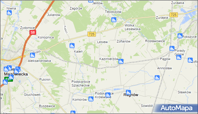 mapa Kazimierzów gmina Regnów, Kazimierzów gmina Regnów na mapie Targeo