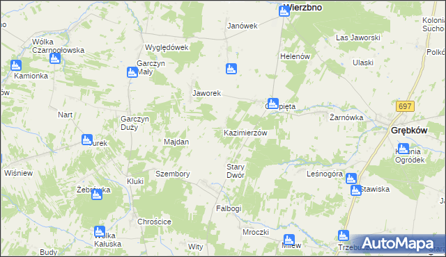 mapa Kazimierzów gmina Wierzbno, Kazimierzów gmina Wierzbno na mapie Targeo