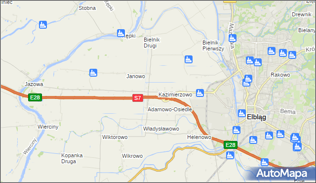 mapa Kazimierzowo gmina Elbląg, Kazimierzowo gmina Elbląg na mapie Targeo