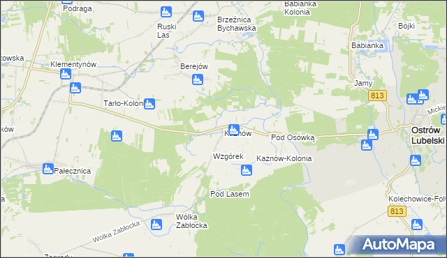 mapa Kaznów gmina Ostrów Lubelski, Kaznów gmina Ostrów Lubelski na mapie Targeo