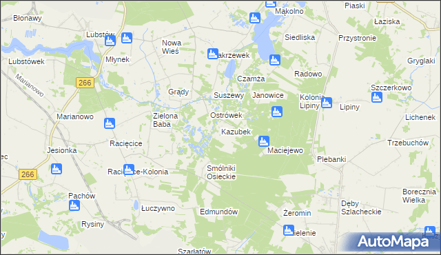 mapa Kazubek gmina Sompolno, Kazubek gmina Sompolno na mapie Targeo