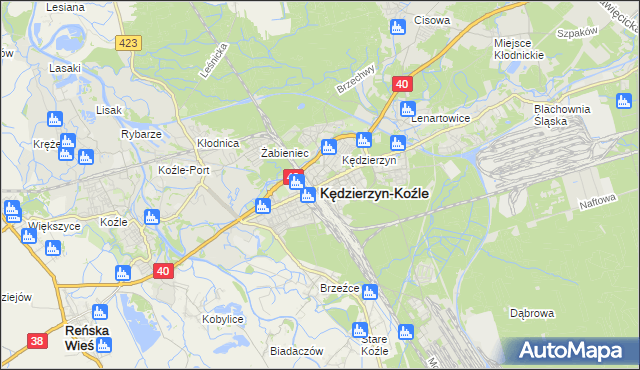 mapa Kędzierzyna-Koźle, Kędzierzyn-Koźle na mapie Targeo