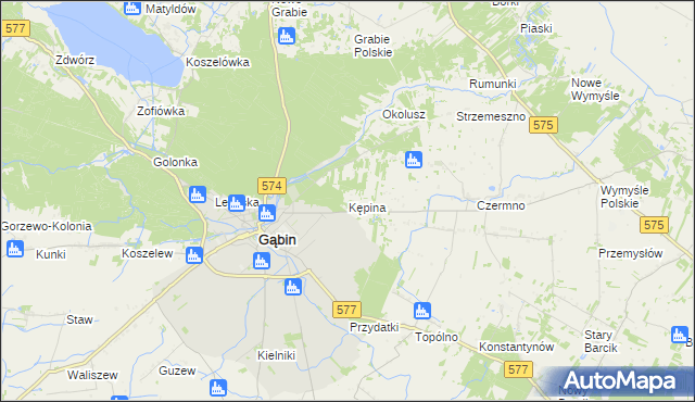 mapa Kępina gmina Gąbin, Kępina gmina Gąbin na mapie Targeo