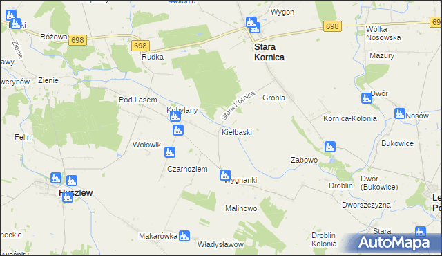 mapa Kiełbaski, Kiełbaski na mapie Targeo