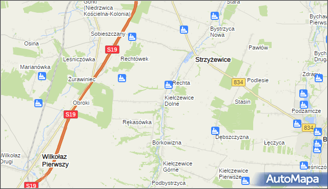 mapa Kiełczewice Dolne, Kiełczewice Dolne na mapie Targeo